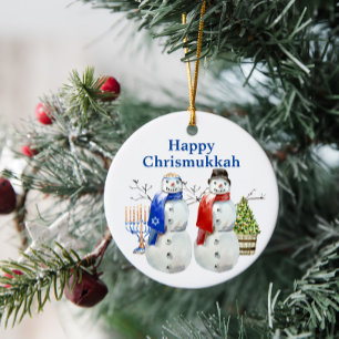 Chanukka Schneemann Weihnachten Weihnukka Keramik Ornament