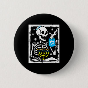 Chanukka-Skelett-Kaffe-Dreidel-Jüdische Menora Ch Button