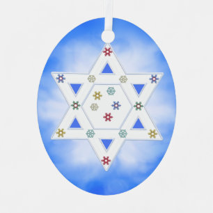 Chanukka-Stern und Schneeflocken Blau Ornament Aus Metall
