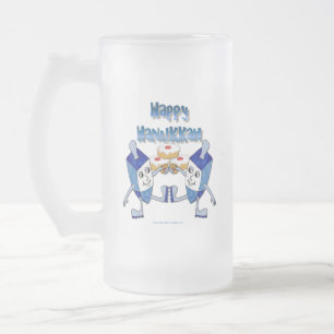 Chanukka tanzende Dreidels und Geleebonbons Mattglas Bierglas
