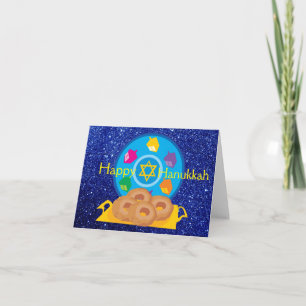 Chanukka-Teller mit Dreidels Blauem Glitter-Effekt Feiertagskarte
