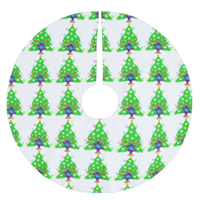 Chanukka-Weihnachten zwischen Glaubensrichtungen Polyester Weihnachtsbaumdecke (Vorderseite)