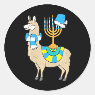 Chanukkah Menorah Hanukkah Llama mit Menorah Runder Aufkleber