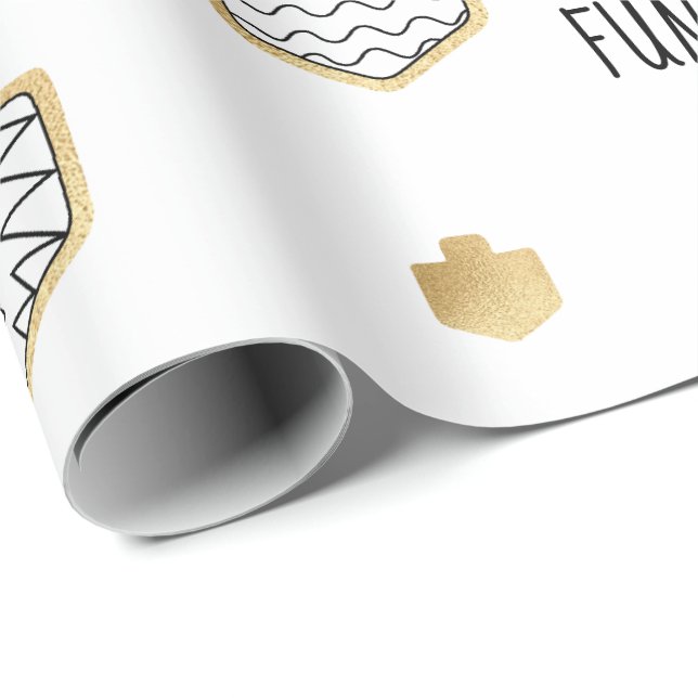 Chanukkah Wrapping Paper Black Gold Personalisieru Geschenkpapier (Rolleneckpunkt)