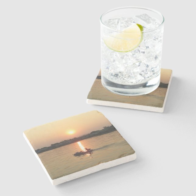 Chao Phraya Fluss Sunset ... Ayutthaya, Thailand Steinuntersetzer (Seitenansicht)