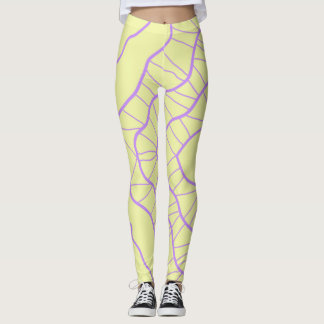 Chaos Abstrakt Gelb mit Lila Wavy Lines Leggings