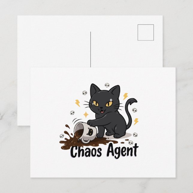 Chaos-Agent Schwarze Katze Postkarte (Vorne/Hinten)