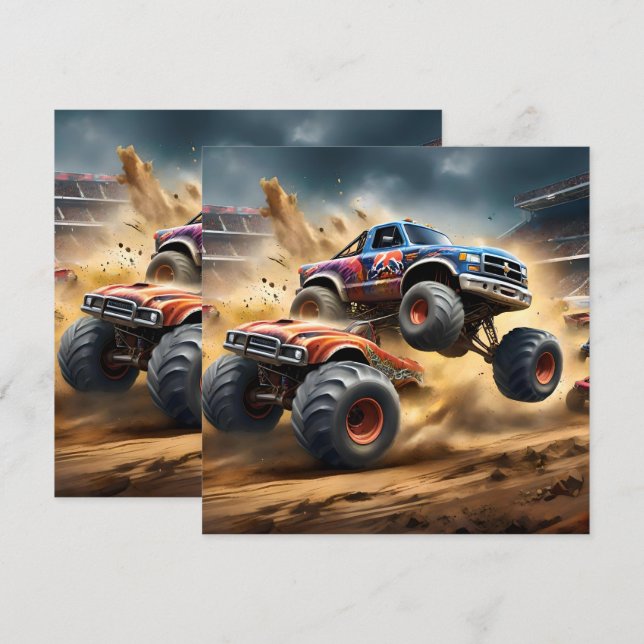 Chaos auf Rädern: Monster Truck Smash Derby Einladung (Vorne/Hinten)