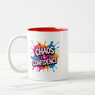 "Chaos & Confidence" Farb-Splash-Zitat-Design Zweifarbige Tasse