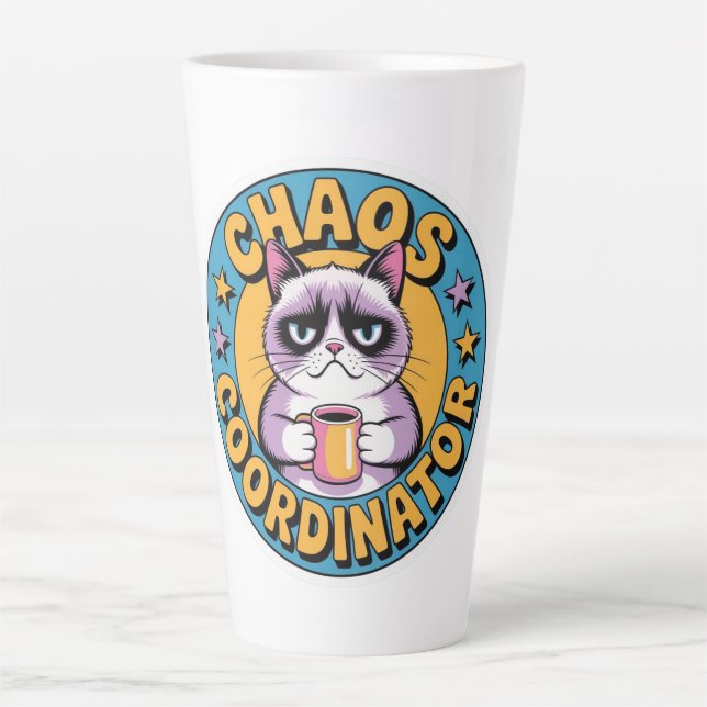 Chaos Coordinator Cat Sticker - Funny Grumpy Coffe Milchtasse (Vorderseite)