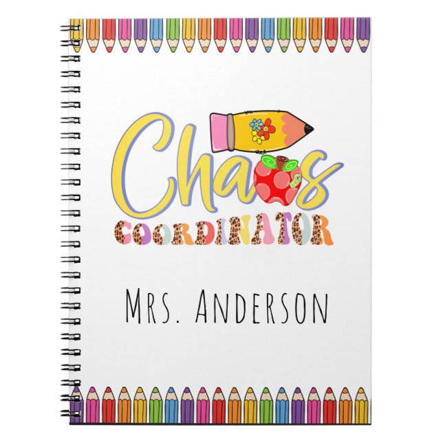 Chaos Coordinator Teacher Name Notebook Notizblock (Vorderseite)