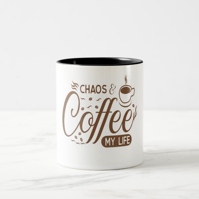 Chaos, Kaffee, Mein Leben - Funny Coffee Lover Tas Zweifarbige Tasse (Mittel)