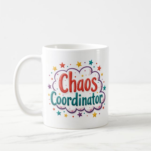 Chaos-Koordinator Lustiger Arbeitsbecher Kaffeetasse (Links)