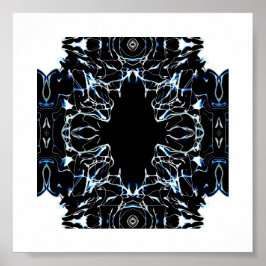 Chaotic Abstract Blue on Black and White Fluid Art Poster