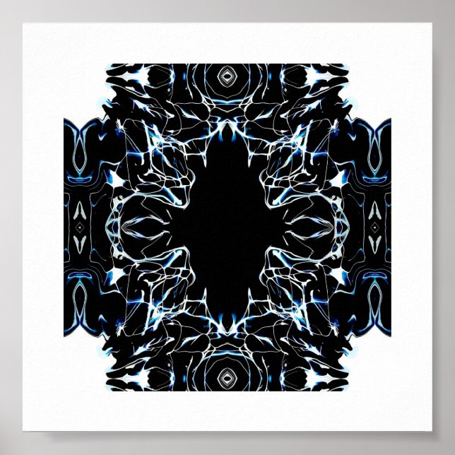Chaotic Abstract Blue on Black and White Fluid Art Poster (Vorne)