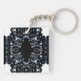 Chaotic Abstract Blue on Black and White Fluid Art Schlüsselanhänger