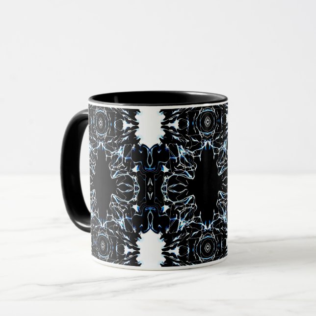 Chaotic Abstract Blue on Black and White Fluid Art Tasse (Vorderseite Links)