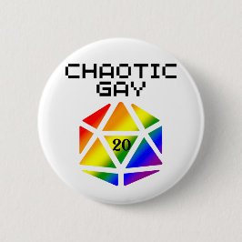 Chaotic Gay D20 - LGBTQ+ Pride DND Button