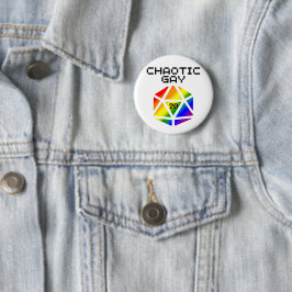 Chaotic Gay D20 - LGBTQ+ Pride DND Button