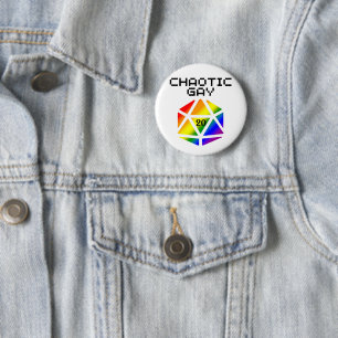 Chaotic Gay D20 - LGBTQ+ Pride DND Button