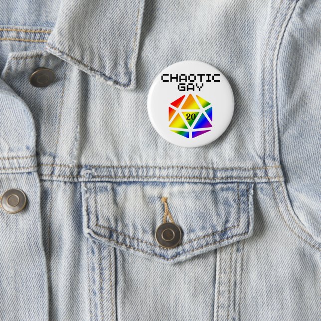 Chaotic Gay D20 - LGBTQ+ Pride DND Button (Beispiel)