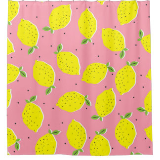 Chaotic Lemons Pink Polka: Zitrusmuster Duschvorhang