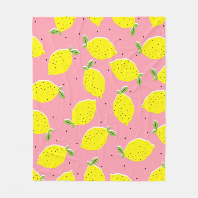 Chaotic Lemons Pink Polka: Zitrusmuster Fleecedecke (Vorderseite)