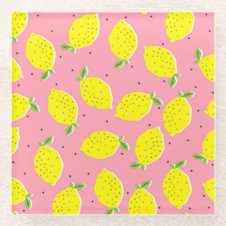 Chaotic Lemons Pink Polka: Zitrusmuster Glasuntersetzer