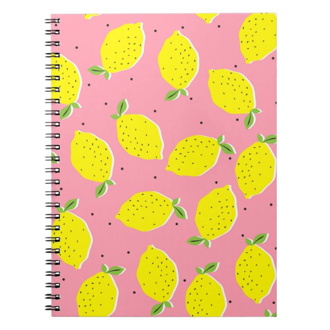 Chaotic Lemons Pink Polka: Zitrusmuster Notizblock (Vorderseite)