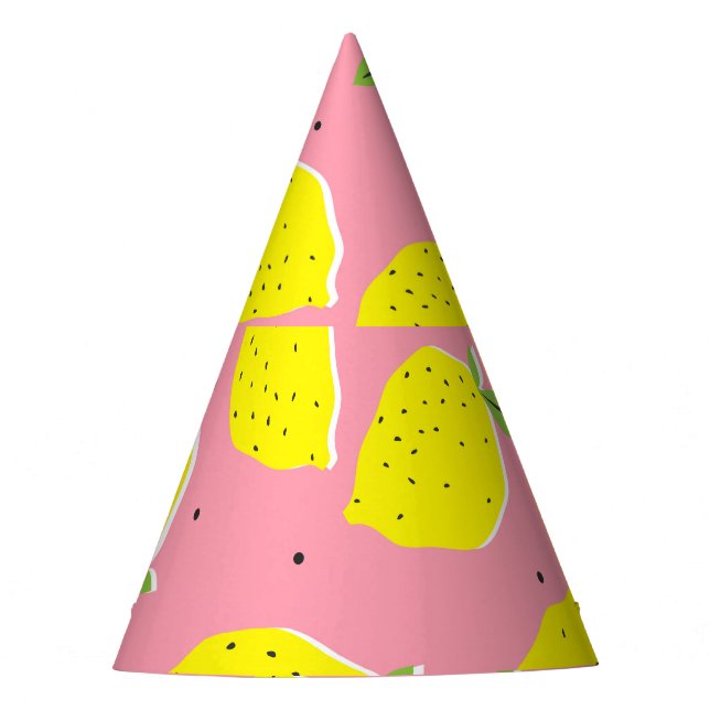 Chaotic Lemons Pink Polka: Zitrusmuster Partyhütchen (Vorderseite)