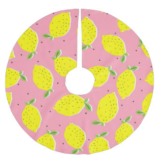 Chaotic Lemons Pink Polka: Zitrusmuster Polyester Weihnachtsbaumdecke