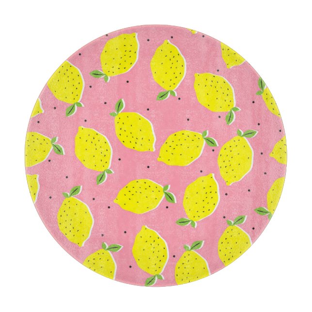 Chaotic Lemons Pink Polka: Zitrusmuster Schneidebrett (Vorderseite)