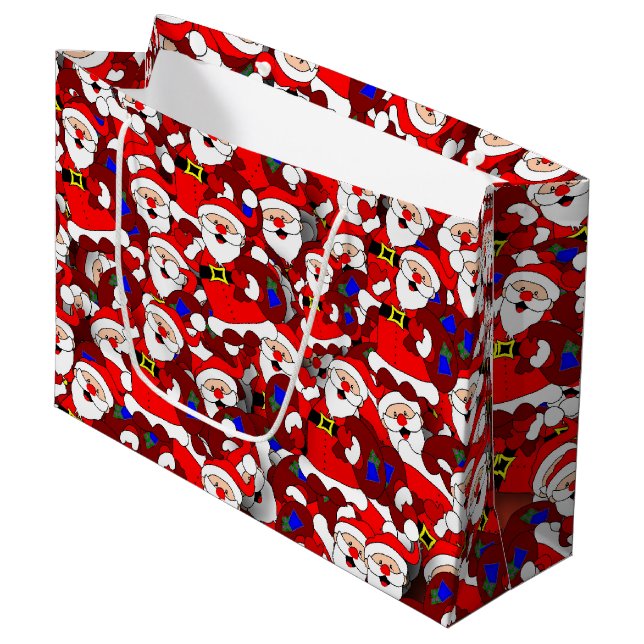 Chaotic Santa Carry Sack Collage Muster Große Geschenktüte (Vorderseite Schrägansicht)
