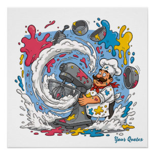 Chaotischer Koch mit explodierendem Mixer Poster