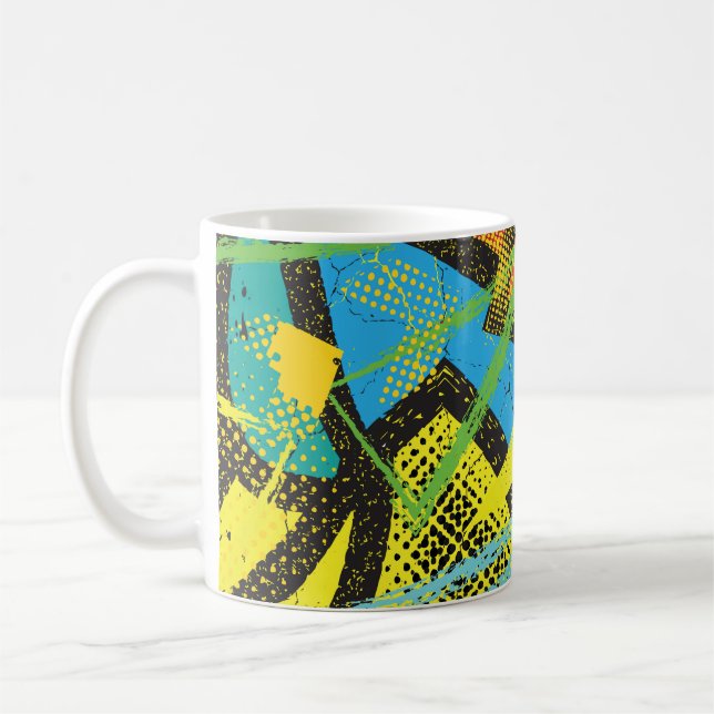 Chaotischer Neon: Abstraktes Graffiti-Muster. Kaffeetasse (Links)
