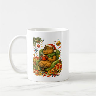 Chaotisches Weihnachtsfest mit Capybara und heißer Kaffeetasse