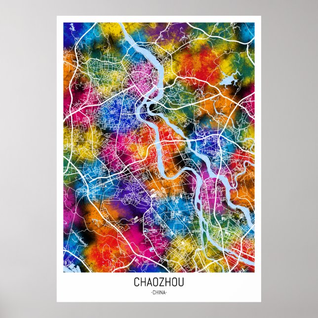 Chaozhou China Stadtplan Poster (Vorne)