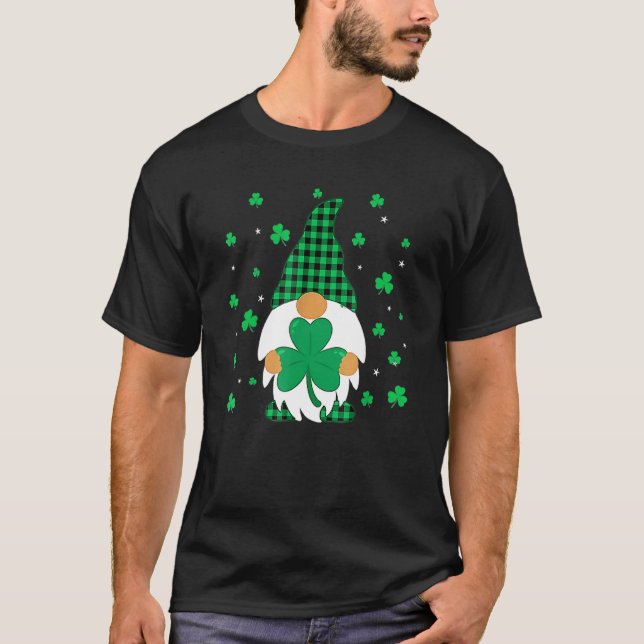 Chapeau Kariert Gnome Holding C Kleeblatt St Patri T-Shirt (Vorderseite)