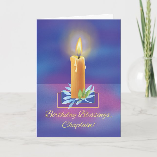 Chaplain Birthday Segen mit leuchtender Kerze Karte (Vorderseite)