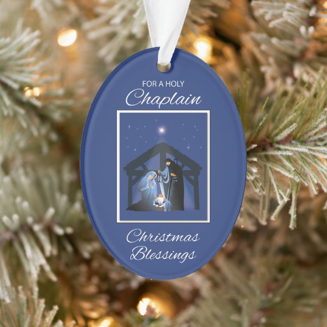 Chaplain Christmas Sessings Manger on Blue Ornament (Baum)