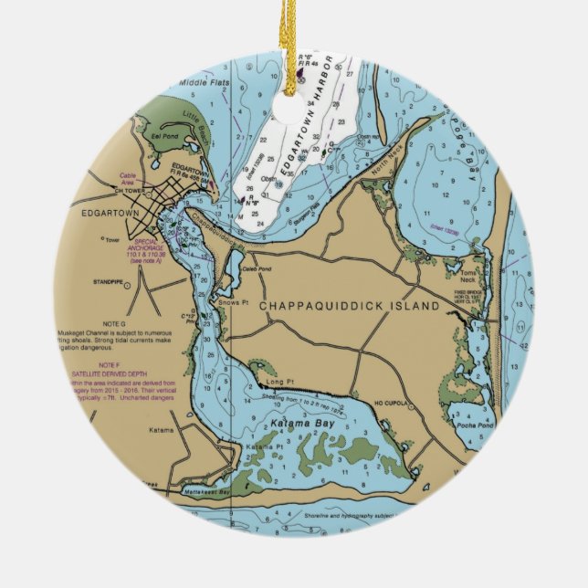 Chappaquiddick Island Nautic Chart Keramik Ornament (Hinten)
