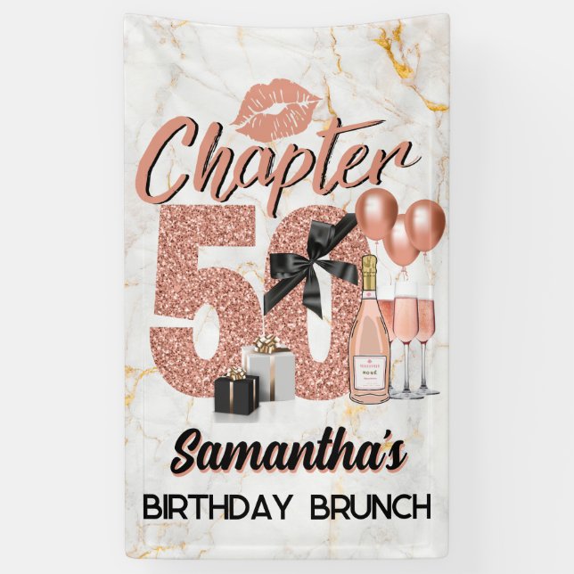 Chapter 50 Rose Gold 50 th Birthday Elegant Banner (Vertikal)