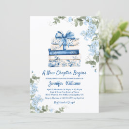 chapter begins, blue bow books floral baby shower  einladung
