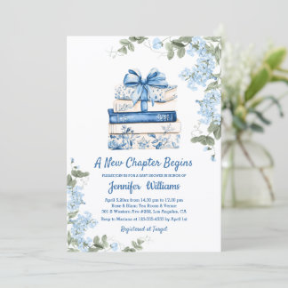 chapter begins, blue bow books floral baby shower  einladung
