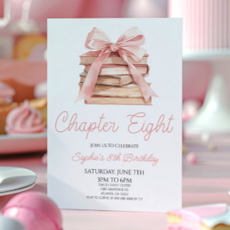 Chapter Eight Pink Bow Books 8th Birthday Party Einladung