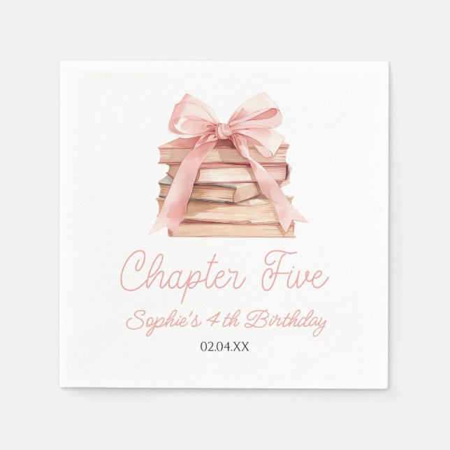 Chapter Five Pink Bow Books 5th Birthday Party Serviette (Vorderseite)