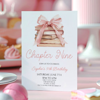 Chapter Nine Pink Bow Books 9th Birthday Party Einladung
