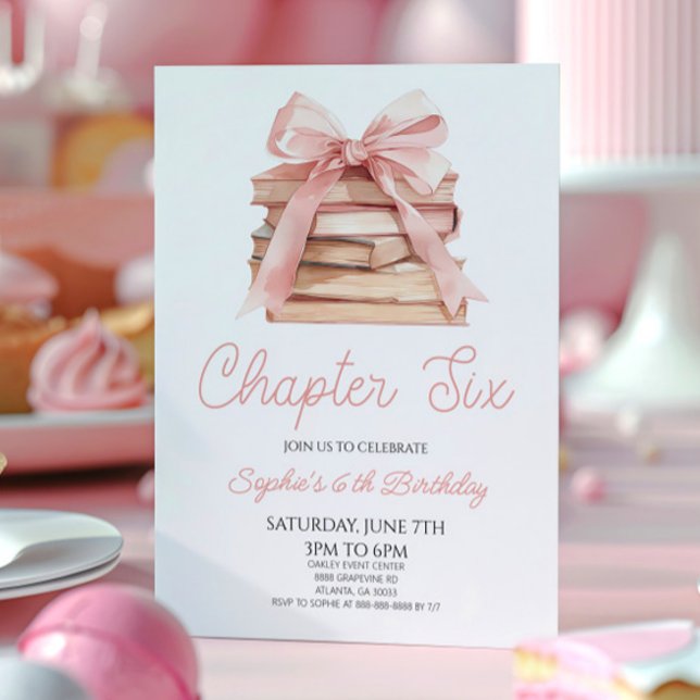 Chapter Six Pink Bow Storybook 6th Birthday Party Einladung (Von Creator hochgeladen)