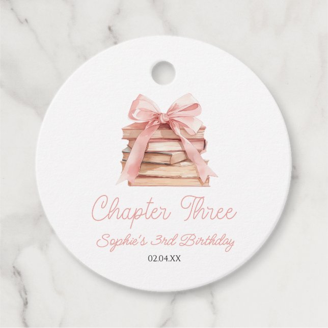 Chapter Three Pink Bow Books 3rd Birthday Party Geschenkanhänger (Vorderseite)