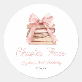 Chapter Three Pink Bow Books 3rd Birthday Party Runder Aufkleber